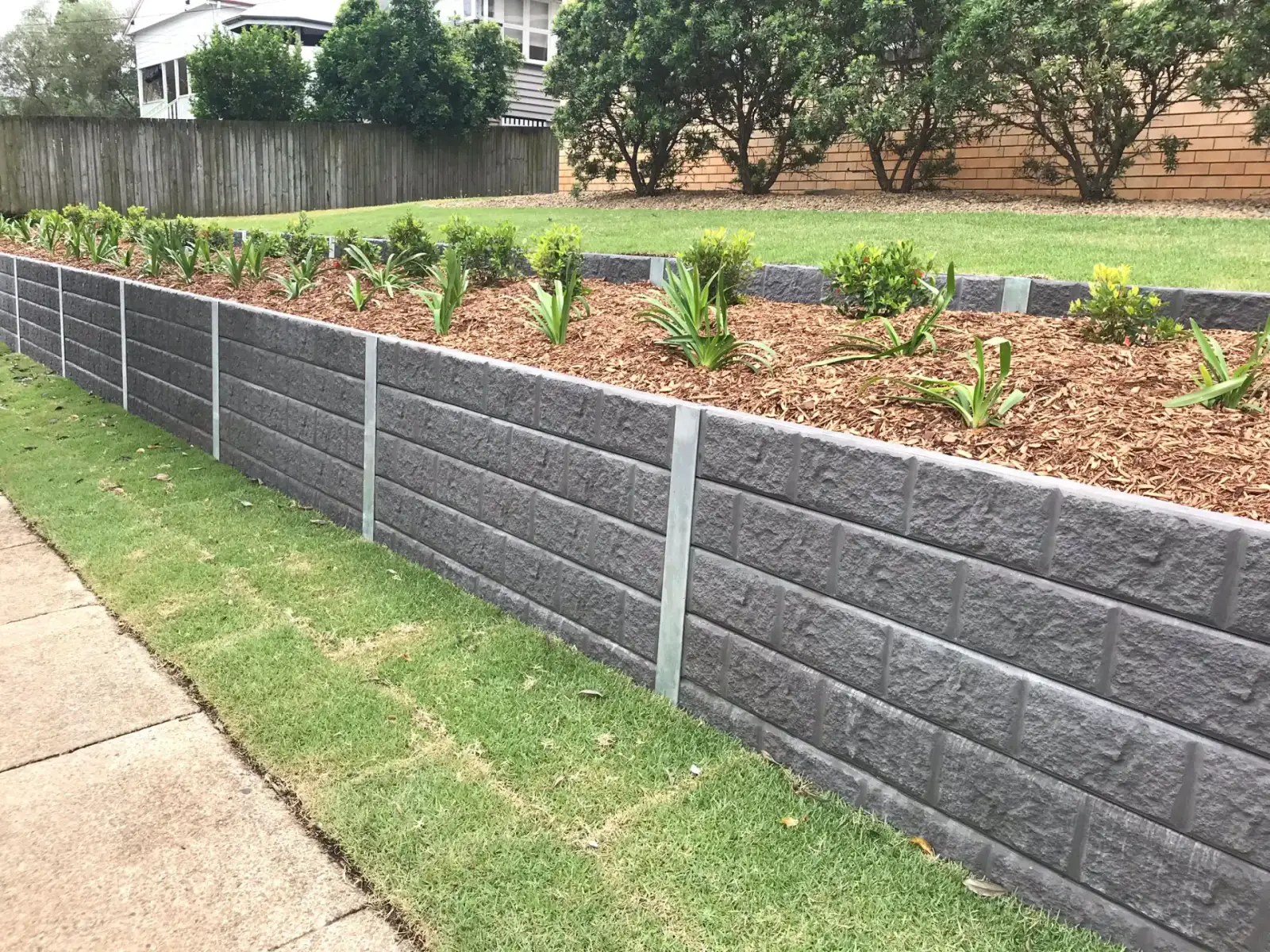 Concrete retaining wall on a residential property