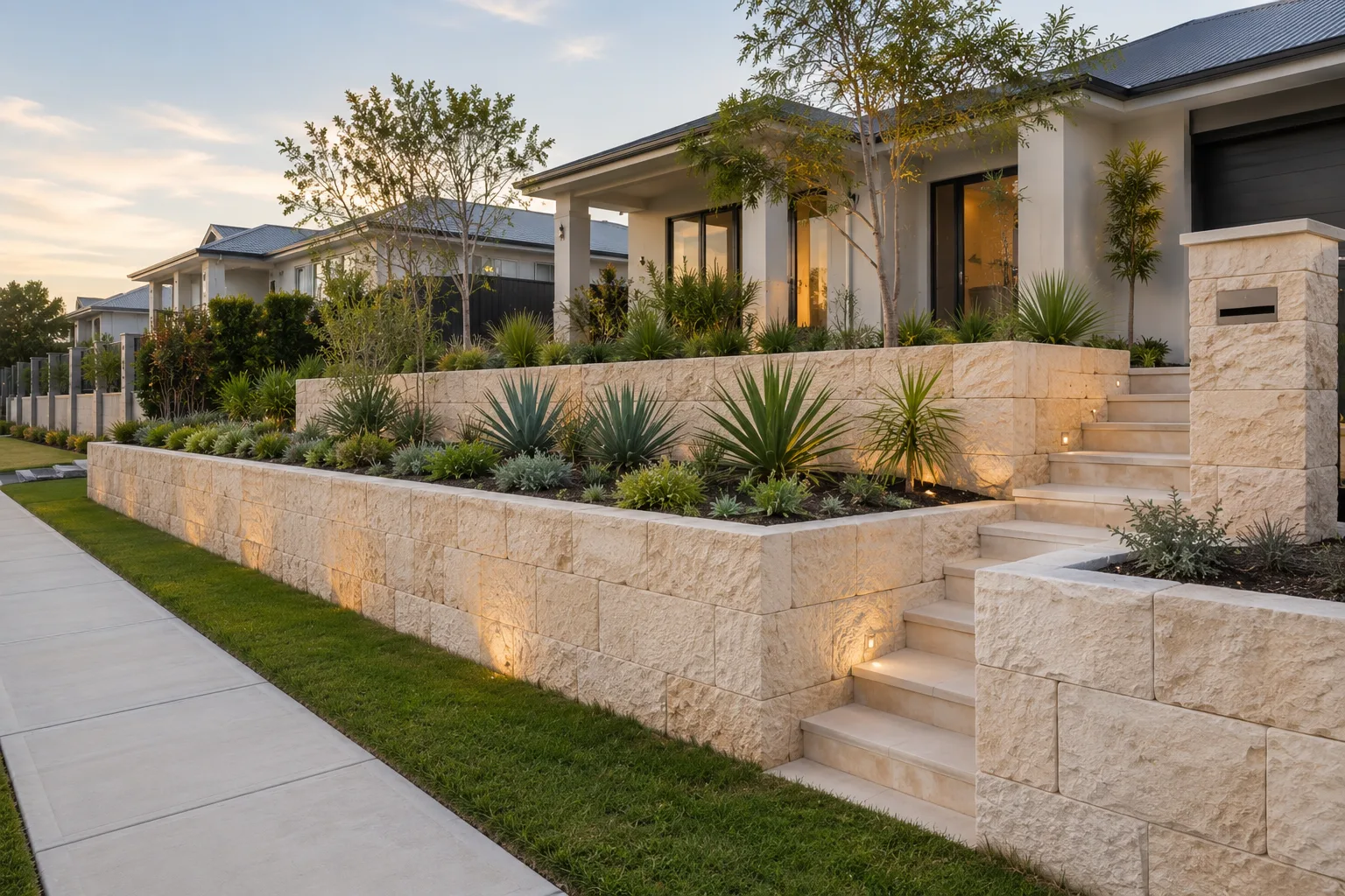 Natural stone retaining wall