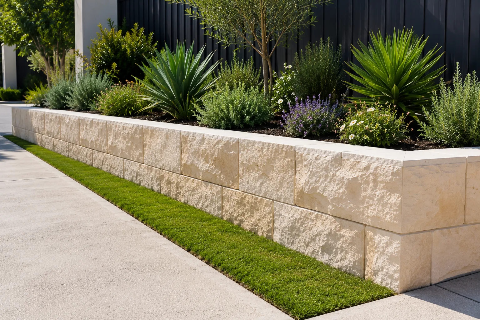 Natural stone retaining wall detail