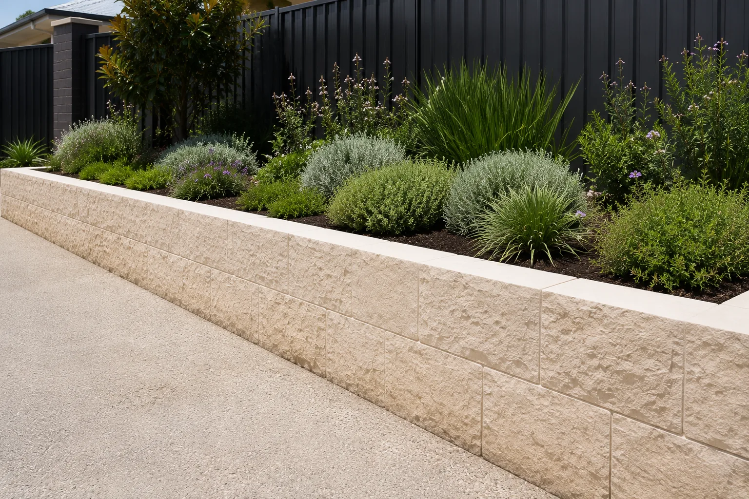 Natural stone retaining wall, finished project