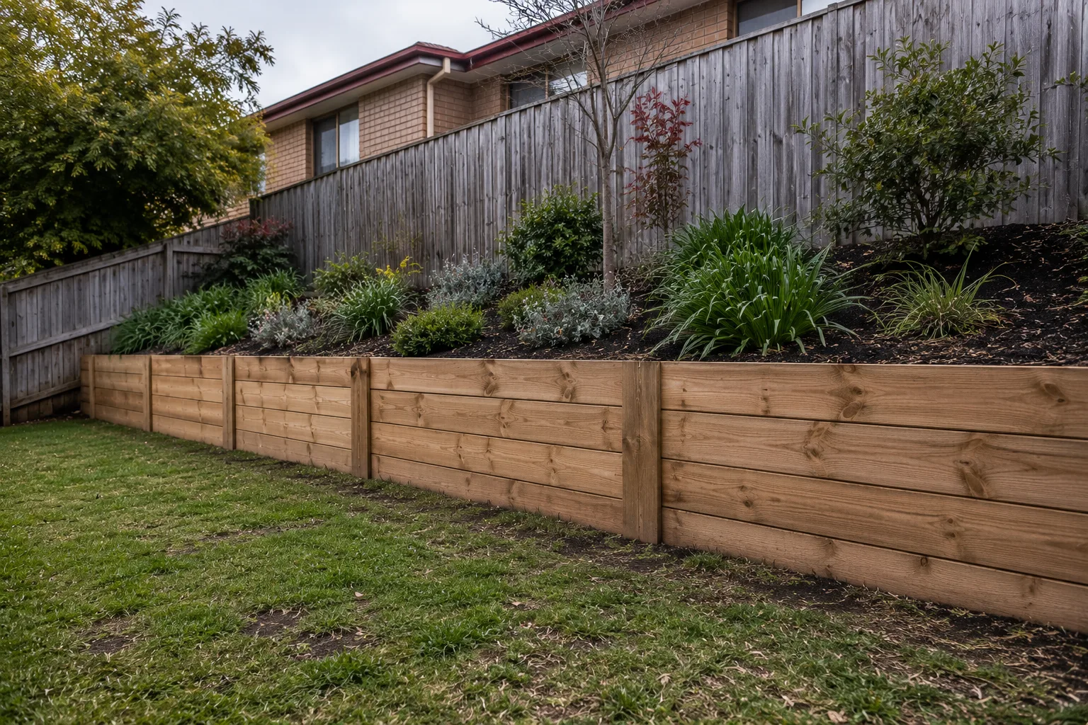 Timber retaining wall on a residential property
