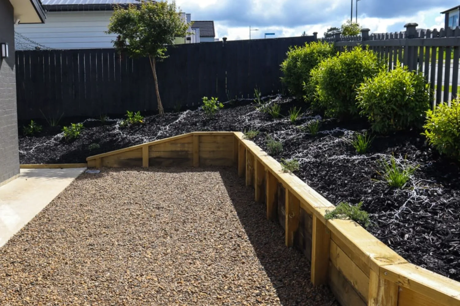 Timber retaining wall on a sloped block