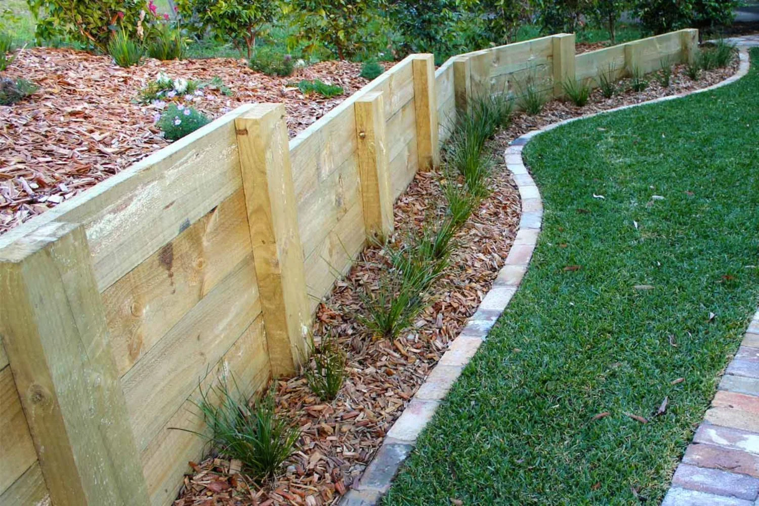 Timber retaining wall, finished project