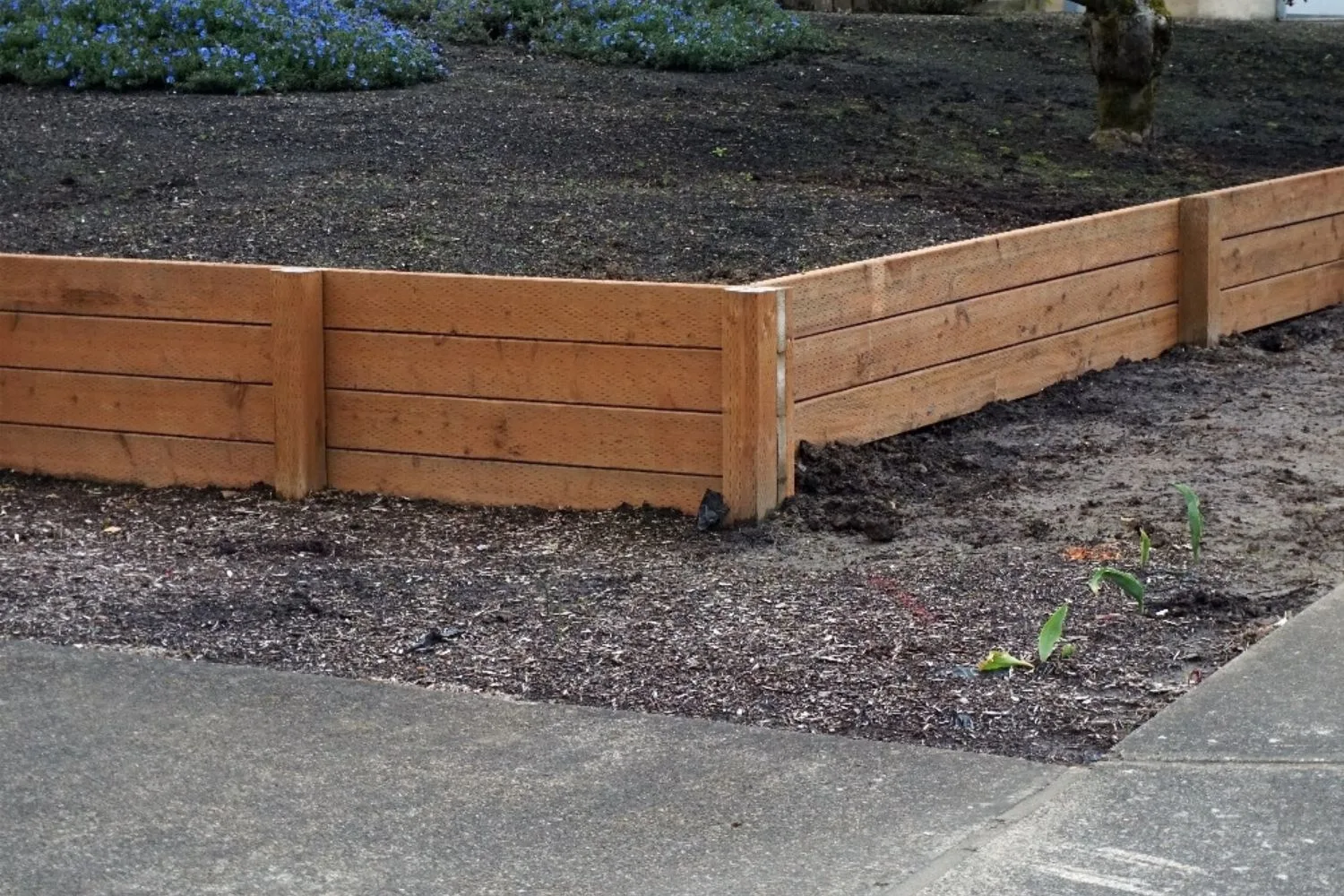 Treated pine retaining wall corner post detail